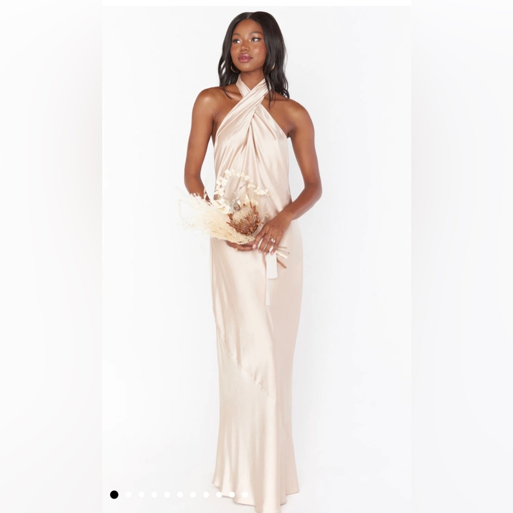 Show Me Your MuMu Jasmine Halter Maxi Dress Champagne Luxe Satin